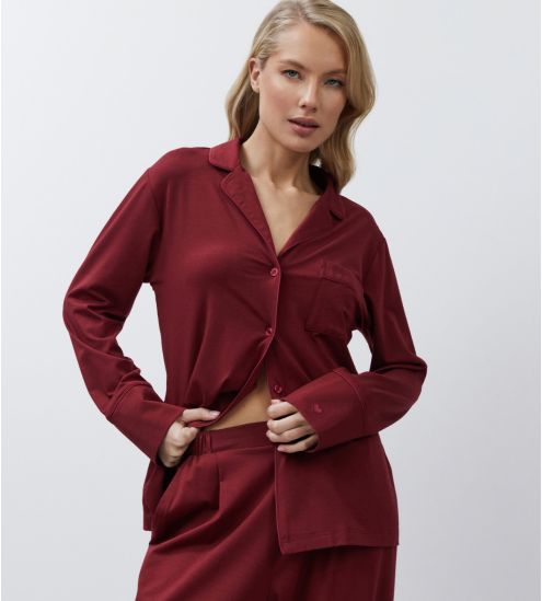 Pyjama chemise bordeaux en modal pour femme 
