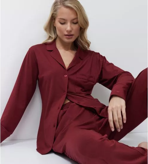 Pyjama chemise bordeaux en modal pour femme 