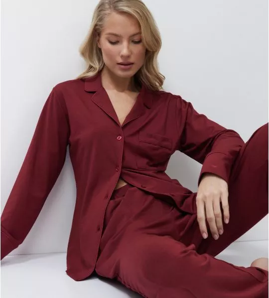 Pyjama chemise bordeaux en modal pour femme 