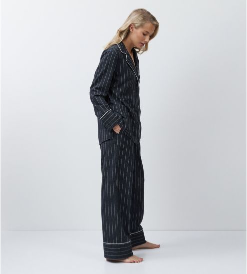 Pyjama chemise rayé gris et blanc pour femme