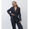 Pyjama chemise rayé gris et blanc pour femme
