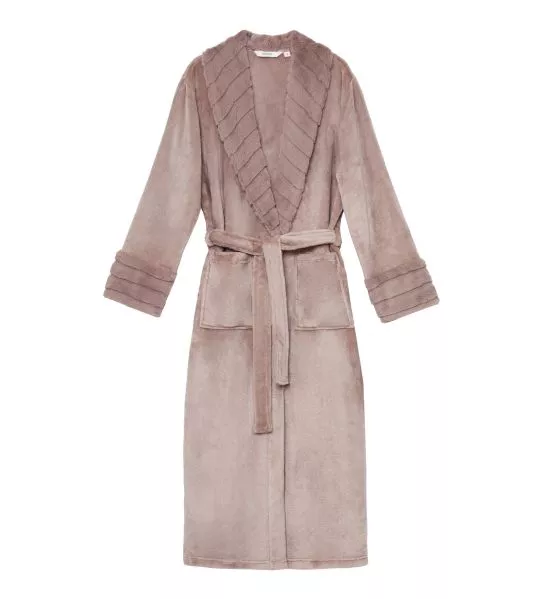 Peignoir pilou long rose avec ceinture pour femme