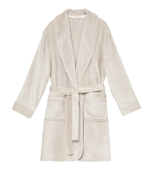 Peignoir doux femme en pilou uni beige rose