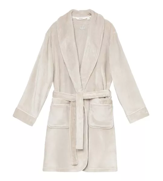 Peignoir doux femme en pilou uni beige rose