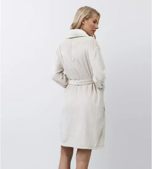 Peignoir doux femme en pilou uni beige rose