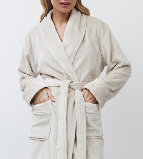 Peignoir doux femme en pilou uni beige rose
