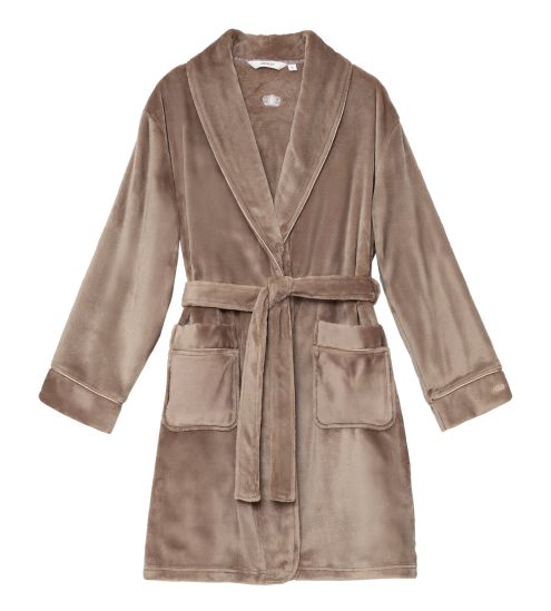 Peignoir doux femme en pilou uni brun chocolat