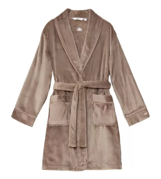 Peignoir doux femme en pilou uni brun chocolat