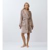 Peignoir doux femme en pilou uni brun chocolat