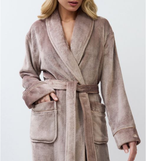Peignoir doux femme en pilou uni brun chocolat