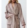 Peignoir doux femme en pilou uni brun chocolat