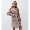 Peignoir doux femme en pilou uni brun chocolat