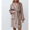 Peignoir doux femme en pilou uni brun chocolat