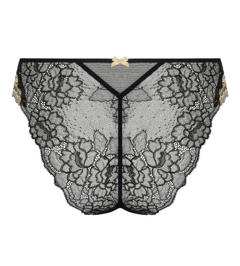 Slip Séduction en dentelle noir et broderie dorée Sublime en Or Noir Éclat