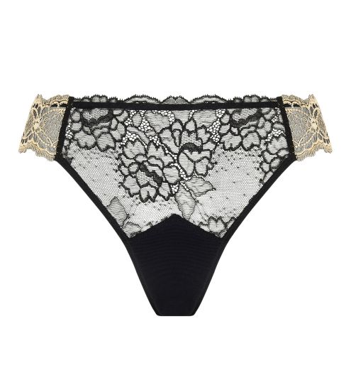 Slip Séduction en dentelle noir et broderie dorée Sublime en Or Noir Éclat