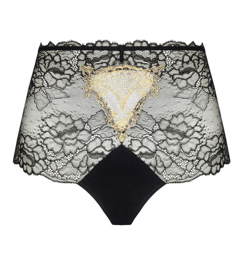 Shorty haut sexy en dentelle noire et broderie dorée Sublime en Or Noir Éclat