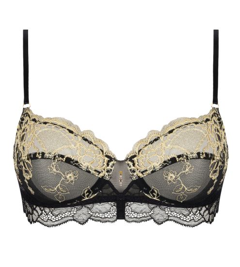 Soutien gorge corbeille en dentelle noire et broderie dorée Sublime en Or Noir Éclat