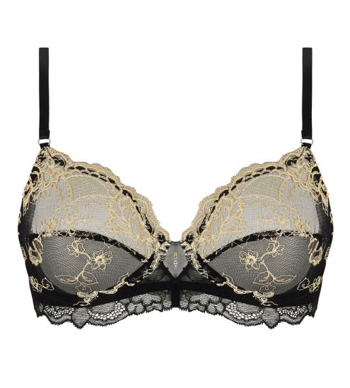 Soutien gorge emboîtant à armatures en dentelle noire et broderie dorée Sublime en Or Noir Éclat