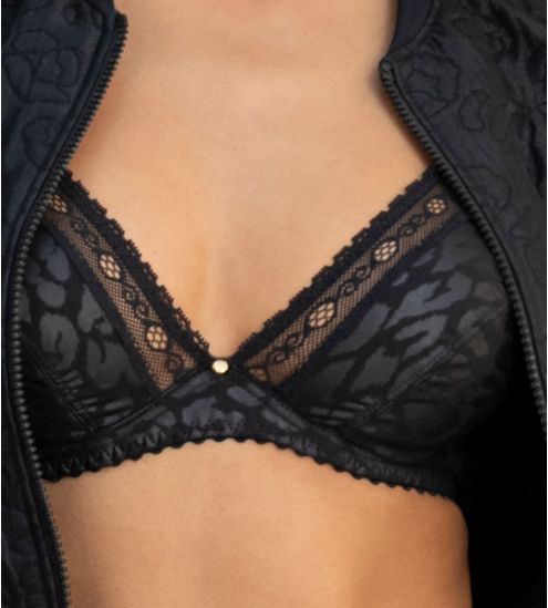 Soutien gorge triangle armatures noir imprimé léopard brillant Sensualité Fauve