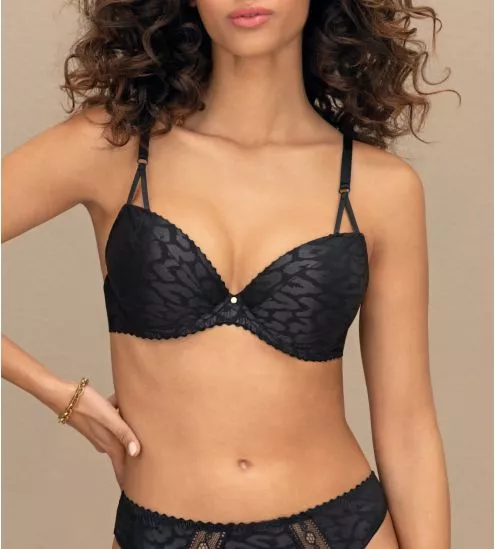 Soutien gorge à coques noir imprimé léopard brilland Sensualité Fauve