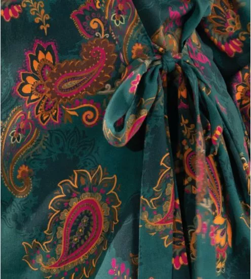 Déshabillé court en viscose imprimé Méditation Cachemir Vert Évasion