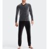 Pyjama homme thermo en velours à rayures Gris/Noir