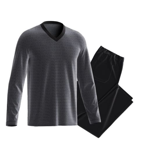 Pyjama homme thermo en velours à rayures Gris/Noir