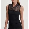 Top sans manches noir en laine et soie avec dentelle Silky Wool Glam