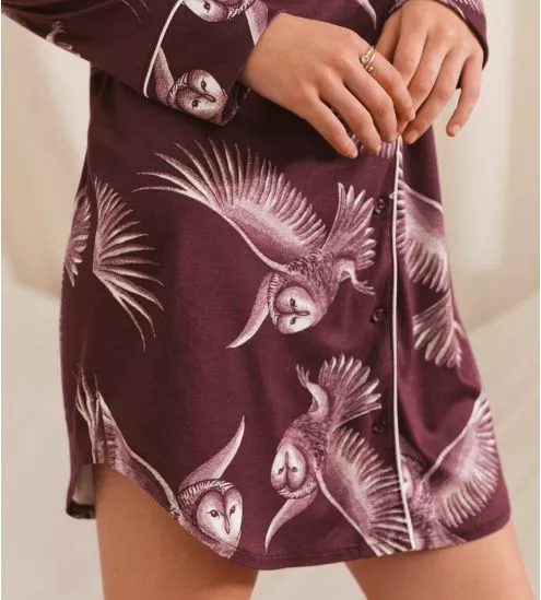 Liquette boutonnée imprimée hiboux Moonlight Dreams Black Cherry