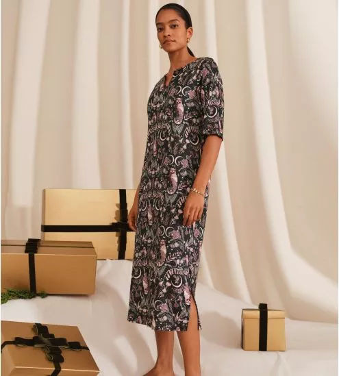 Chemise de nuit longue imprimé nocturne chouette