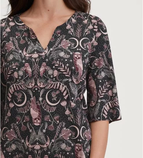 Chemise de nuit longue imprimé nocturne chouette