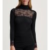 Pull fin col roulé en laine et soie avec dentelle Silky Wool Glam noir