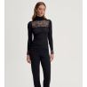 Pull fin col roulé en laine et soie avec dentelle Silky Wool Glam noir