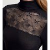 Pull fin col roulé en laine et soie avec dentelle Silky Wool Glam noir