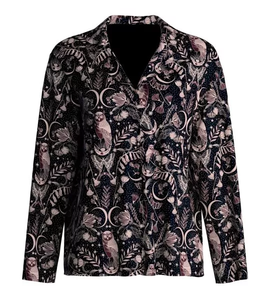 Haut de pyjama chemise imprimé nocturne hiboux noir