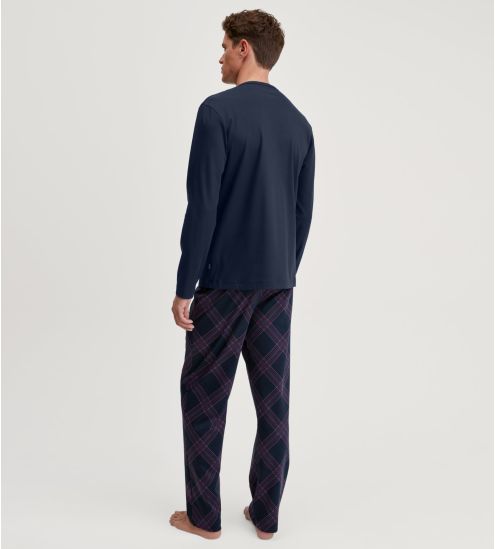 Pyjama long en coton pour homme col boutons Relax Comfy 4 Dark Sapphire
