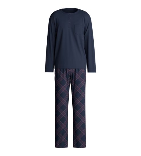 Pyjama long en coton pour homme col boutons Relax Comfy 4 Dark Sapphire