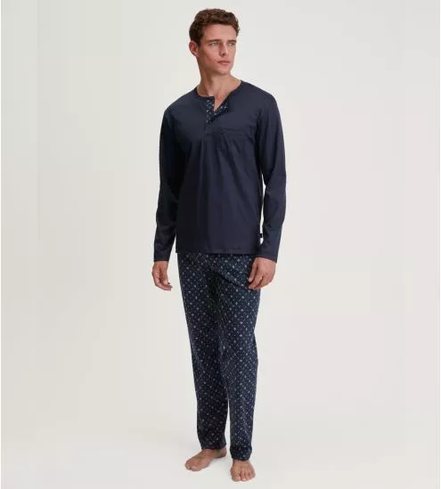 Pyjama long homme col boutonné Relax Selected 4 Dark Sapphire