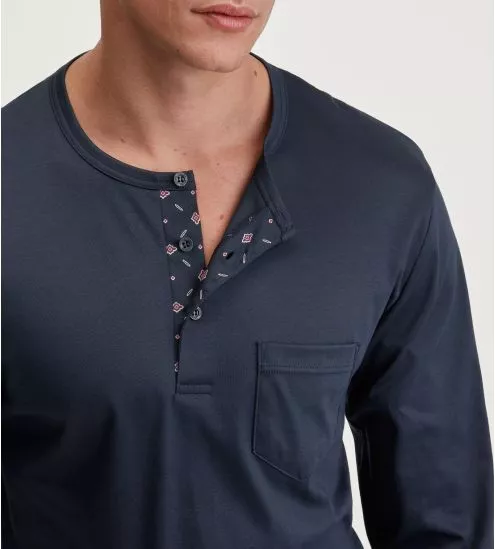 Pyjama long homme col boutonné Relax Selected 4 Dark Sapphire