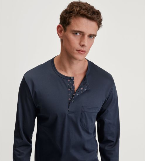 Pyjama long homme col boutonné Relax Selected 4 Dark Sapphire