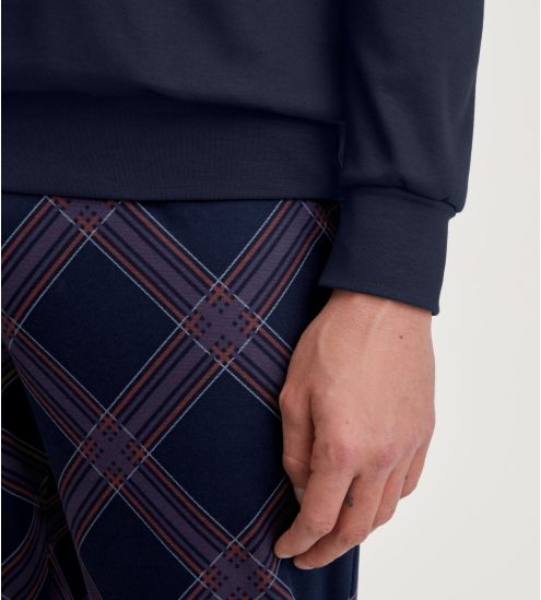 Pyjama long en coton pour homme col boutons Relax Comfy 4 Dark Sapphire