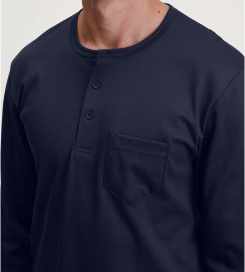 Pyjama long en coton pour homme col boutons Relax Comfy 4 Dark Sapphire