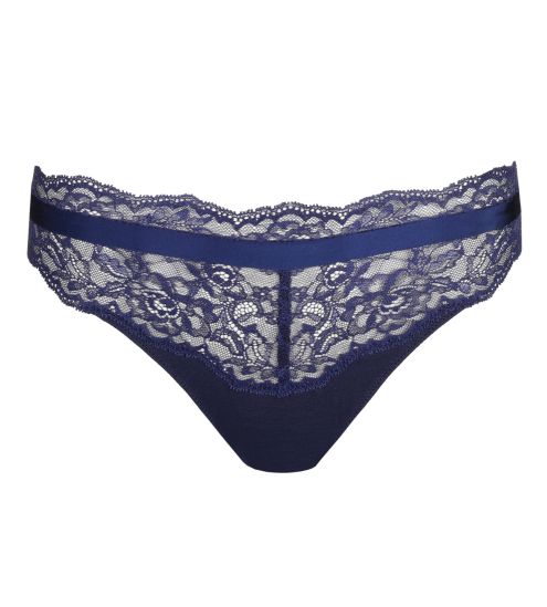 Slip brésilien bleu en dentelle et paillettes Musea