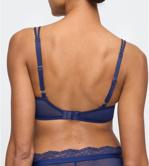 Soutien gorge push up bleu forme coeur dentelle et paillettes Musea