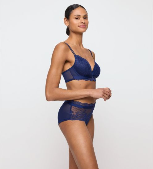Soutien gorge push up bleu forme coeur dentelle et paillettes Musea