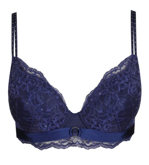 Soutien gorge push up bleu forme coeur dentelle et paillettes Musea