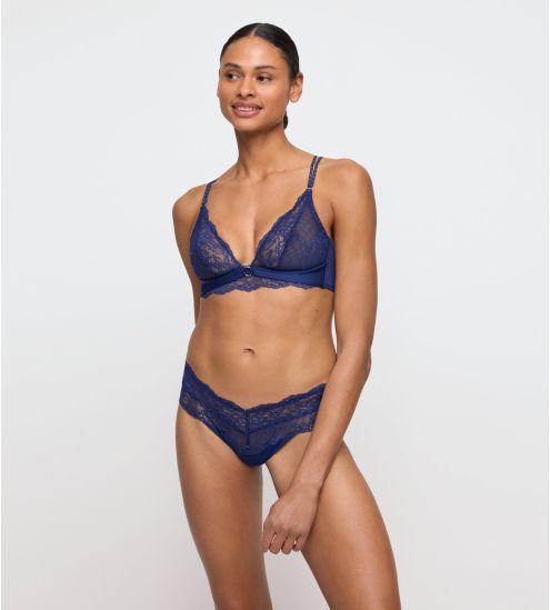 Soutien gorge triangle sans armatures bleu en dentelle et paillettes Musea