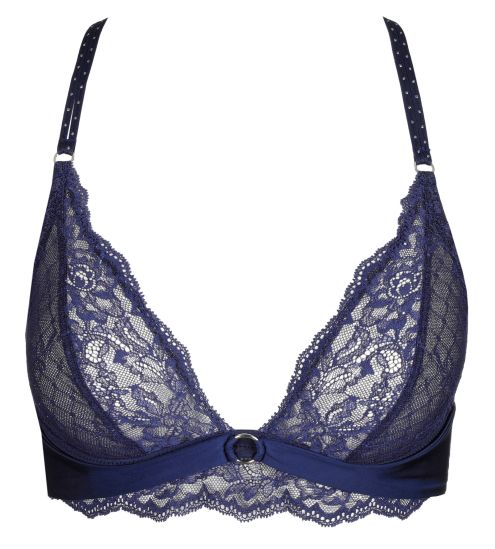 Soutien gorge triangle sans armatures bleu en dentelle et paillettes Musea