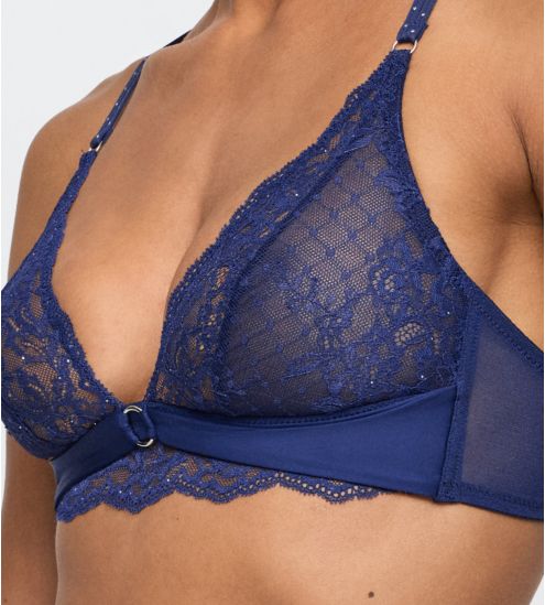Soutien gorge triangle sans armatures bleu en dentelle et paillettes Musea