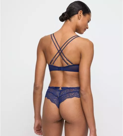 Soutien gorge triangle sans armatures bleu en dentelle et paillettes Musea